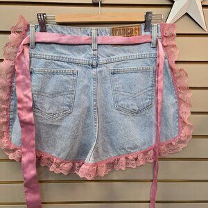 vintage denim jeans and pink lace ladies apron